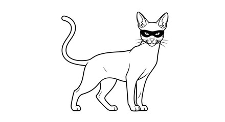 Fototapeta premium Funny Cat Bandit Wearing Mask, Cartoon Style, Mischievous Pet