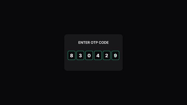 Modern OTP verification input box, dark mode UI component, six-digit code entry interface for secure login and authentication, sleek web design element.