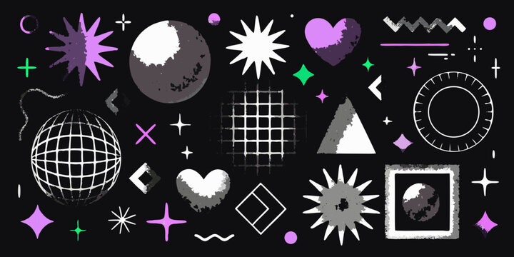 abstract geometric shapes and patterns with disco ball retro futuristic collage