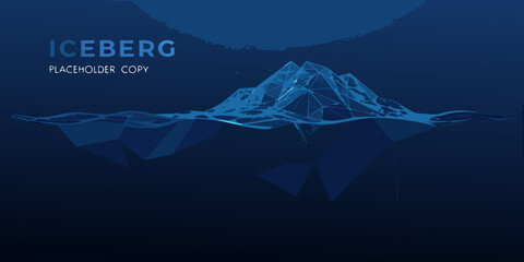 polygonal iceberg illustration with a dark blue gradient background and geometric shapes © RanjanKumar