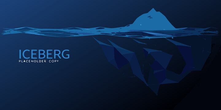 polygonal iceberg illustration with a dark blue gradient background and geometric shapes