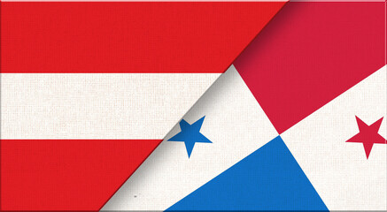Naklejka premium Double flag of Austria and Panama on fabric texture. 3D illustration