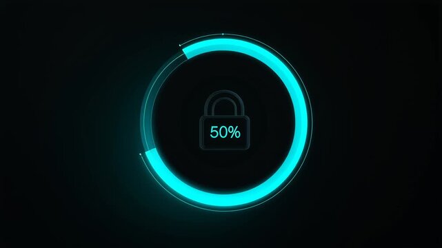 Mel neon padlock loading animation at fifty percent completion on a dark background