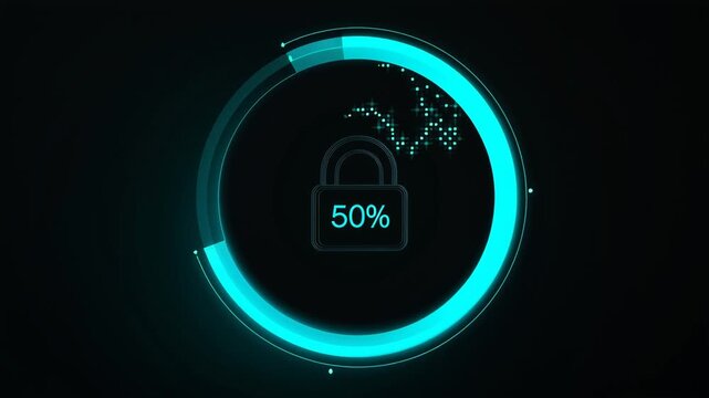 Mel neon padlock with percent circular loading effect in dark background