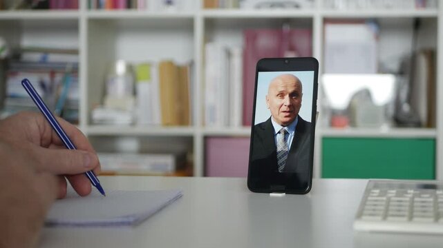 Video Business Meeting Using Cellphone Connectivity. Online Application Via Mobile Phone Internet Connection.