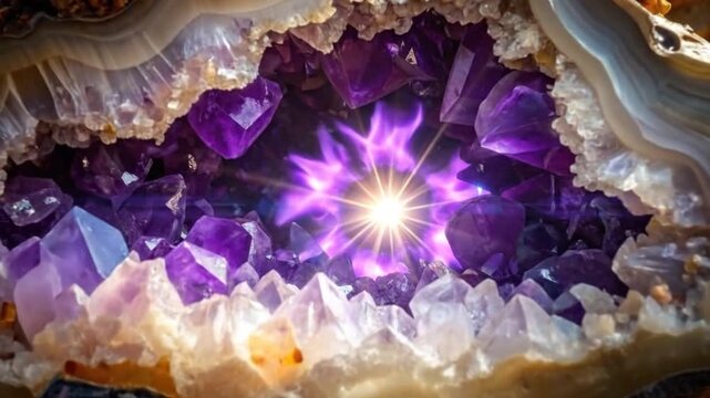 A beautiful geode with sparkling crystals inside, a natural wonder of the earth