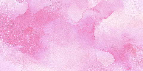 Fototapeta premium Soft pink watercolor background with glitter texture and abstract shapes for design and decoration