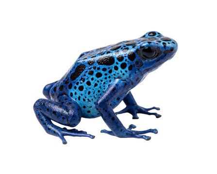 Vibrant Blue Poison Dart Frog Isolated on White Background.