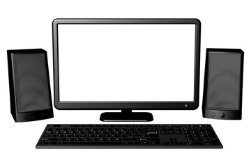 Fototapeta premium PNG. Trasparente. Pc. Computer. Desktop isolato su sfondo trasparente adatto all'inserimento di testo ed immagini all'interno dello schermo.