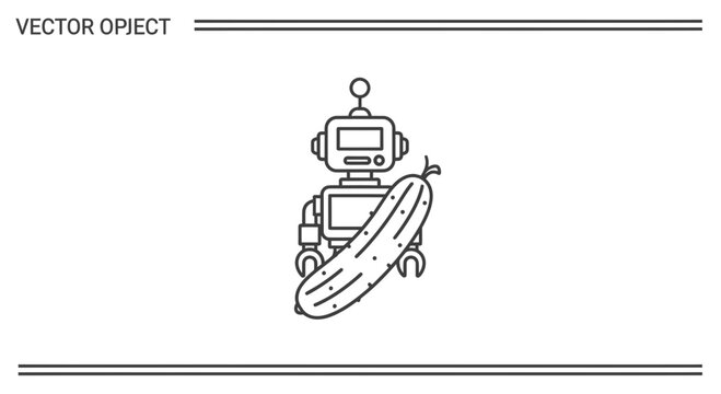 Cute robot holding a fresh cucumber, vector illustration, modern technology and healthy food concept