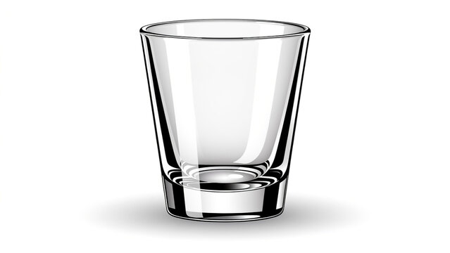 A pristine and realistic empty shot glass illustration, isolated on a white background for versatile design use in hospitality and beverage branding.