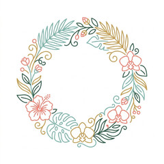 Tropical Floral Wreath with Orchids and Hibiscus Flowers. © henceta