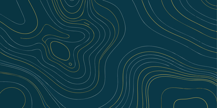 abstract topographic map design with flowing golden lines on dark teal background