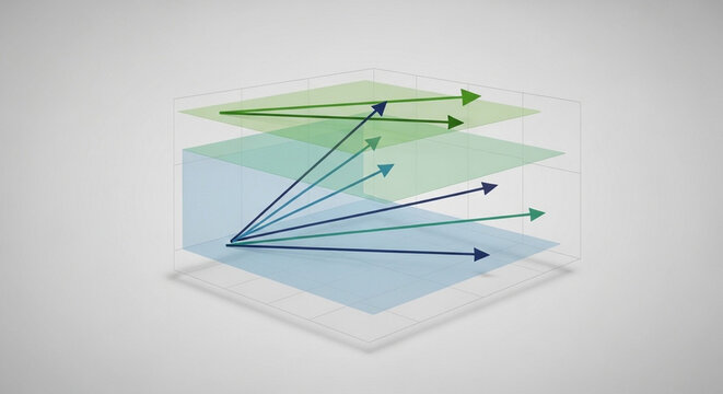"Vector illustration of geometric planes with arrows representing spatial orientation and linear algebra vectors"