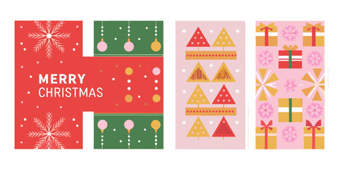 Four christmas card designs with festive patterns and holiday greetings isolated on white © Ripan