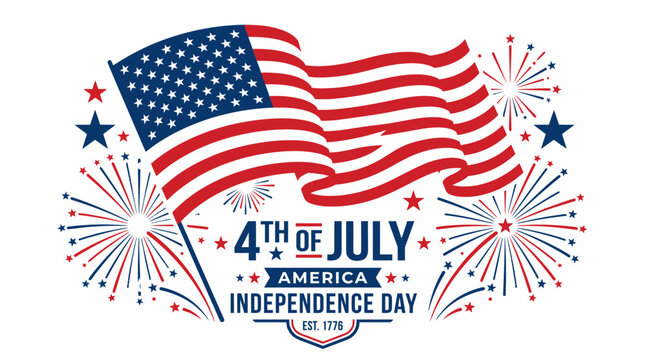 4th of July America Independence Day banner with flag.