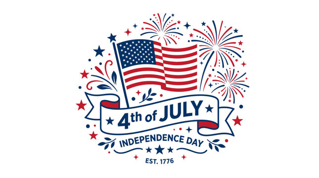 4th of July independence day banner with American flag.