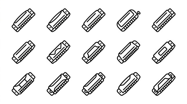 Set of Harmonica Icons Musical Instrument Collection.