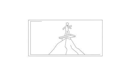 Fototapeta premium Silhouette of a person standing on a pedestal atop a mountain peak, symbolizing achievement and success
