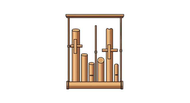 Wooden trophy shelf with copper pipes and cylinders in minimalist display case
