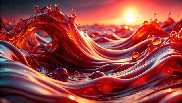 Vivid red colored fluid abstract wave shape background