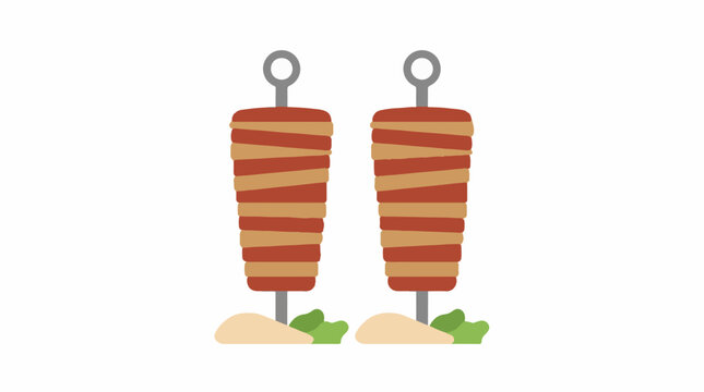 Two vertical rotisserie meat skewers for kebab or shawarma