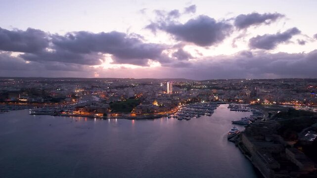 Msida Marina with Sunrays at Dusk in Malta