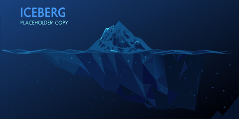 polygonal iceberg illustration with a dark blue gradient and visible underwater portion © Debashis