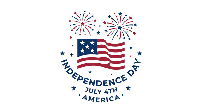 Independence Day America badge with waving flag and fireworks.