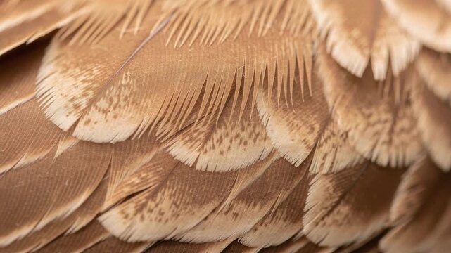Close up of soft brown bird feathers texture showing natural pattern and delicate details