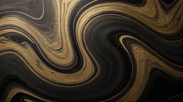 Abstract black and gold marble texture with swirling fluid patterns and luxurious metallic accents