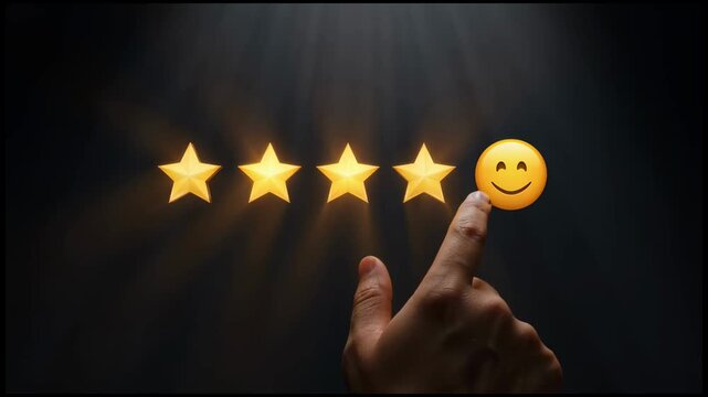 Conceptual hand selecting a perfect star rating for online reviews or service quality assessment demonstrating customer satisfaction and excellent product feedback experience