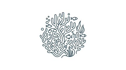 Underwater coral reef with small fish and bubbles illustration. © dip