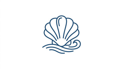 Stylized Seashell Icon with Ocean Waves Line Art. © dip