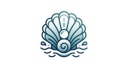 Stylized Seashell with Pearl and Water Waves. © dip