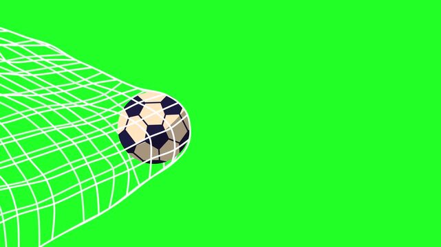 looping animated video of a ball going into the goal and spinning on a green screen