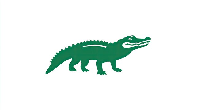 Stylized silhouette of a green reptile featuring prominent teeth and dorsal scutes against a plain white background