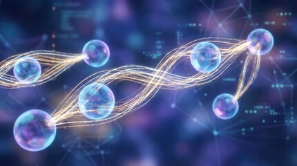 Fototapeta premium Abstract blue spheres connected by glowing strands. Futuristic technology network concept