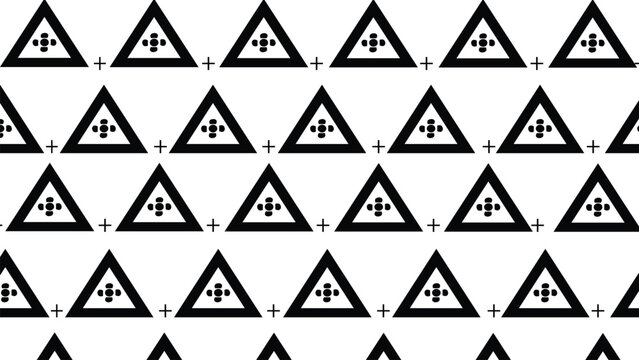 Black triangle geometric vector pattern with nested shapes and plus sign motif creating symmetric abstract background design