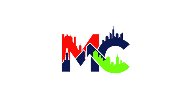 MC Monogram with Cityscape Silhouette, Abstract Logo Design