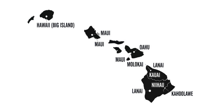 Hawaii Map Silhouette - Island Chain Outline with Major Islands Labeled