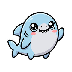 Fototapeta premium Cute baby shark waving hello flat design illustration
