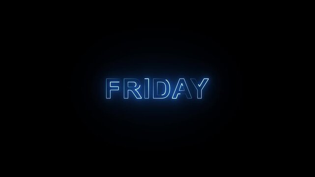 Glowing colorful neon text month of friday. Neon light sign with the name of the day of Saturday. Abstract glowing friday text neon light effect -4k animation weekly day name