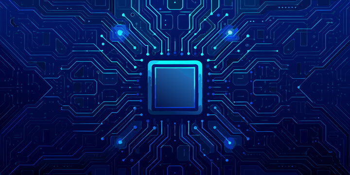 glowing microchip cpu with circuit board pattern futuristic technology background