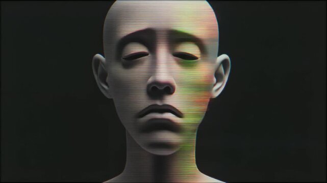 デジタルノイズに包まれた悲しみを映す3Dフェイスポートレート
