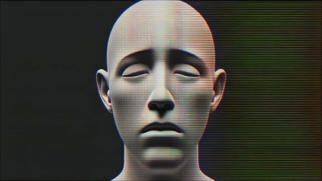 デジタルノイズに包まれた悲しみを映す3Dフェイスポートレート