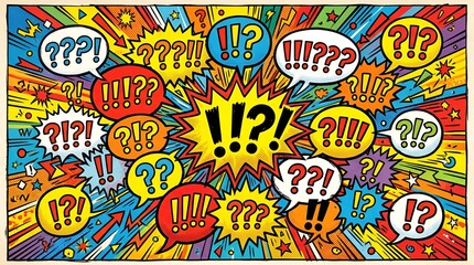 Fototapeta premium Bursting Speech Bubbles with Question and Exclamation Marks, Comic Style