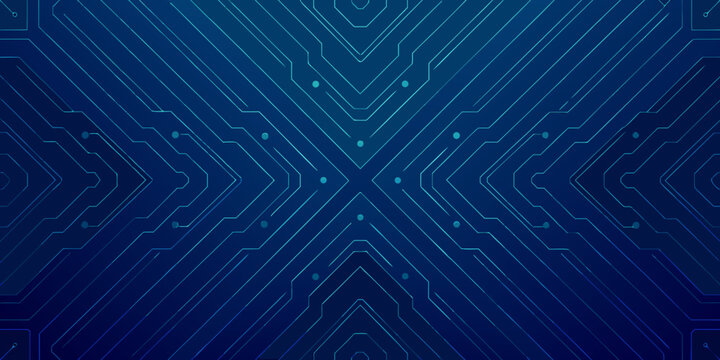 abstract circuit board pattern with intersecting lines and blue gradient background