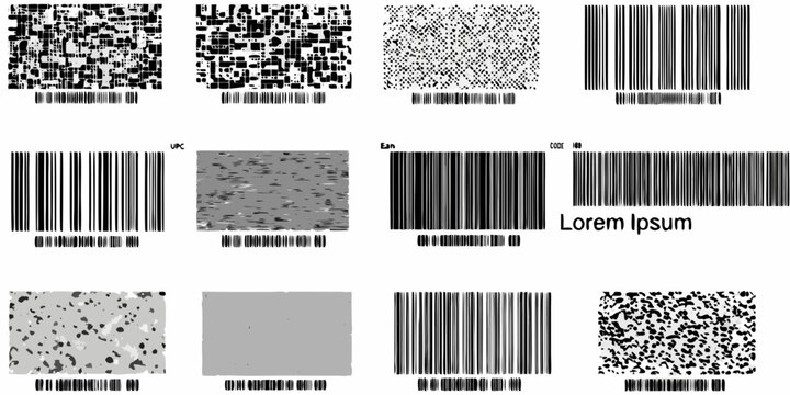 collection of various barcode and qr code designs on a white background