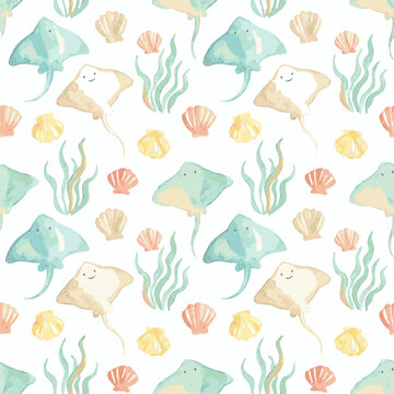 Watercolor Sea Life Pattern